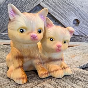1980’s Vintage Enesco Siamese Cat Figurine with Fur on Head, Made in Japan, 4.5”